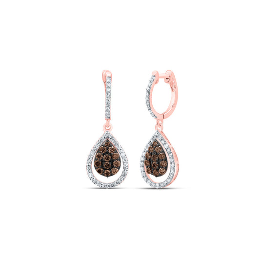 14kt Rose Gold 3/4 Cttw Diamond Pear Cognac Natural Dangling Earring