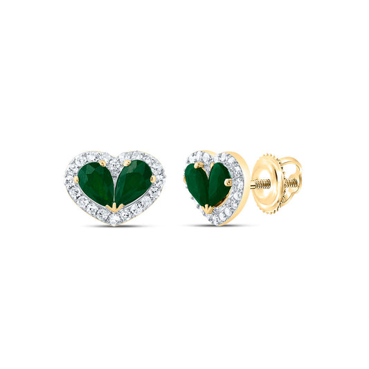 14kt Yellow Gold 1/5 Cttw Natural Diamond 3/4 Cttw Pear Emerald Natural Gem Heart Stud Earring
