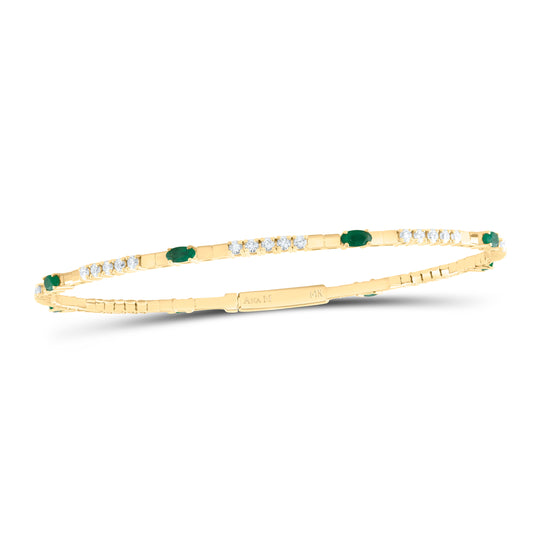 14kt Yellow Gold 3/4 Cttw Diamond Ana M and 1 1/4 Cttw Oval Emerald Natural Gem Bangle (60x50mm)