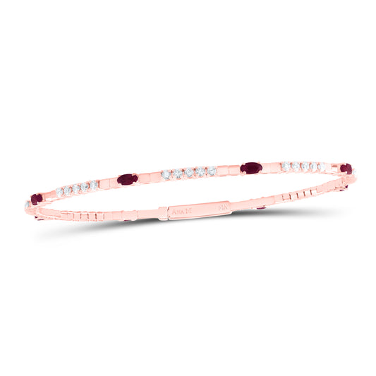 14kt Rose Gold 3/4 Cttw Diamond Ana M and 1 1/4 Cttw Oval Ruby Natural Gem Bangle (60x50mm)
