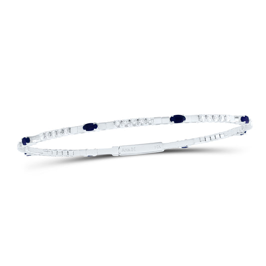 14kt White Gold 3/4 Cttw Diamond Ana M and 1 1/4 Cttw Oval Blue Sapphire Natural Gem Bangle (60x50mm)