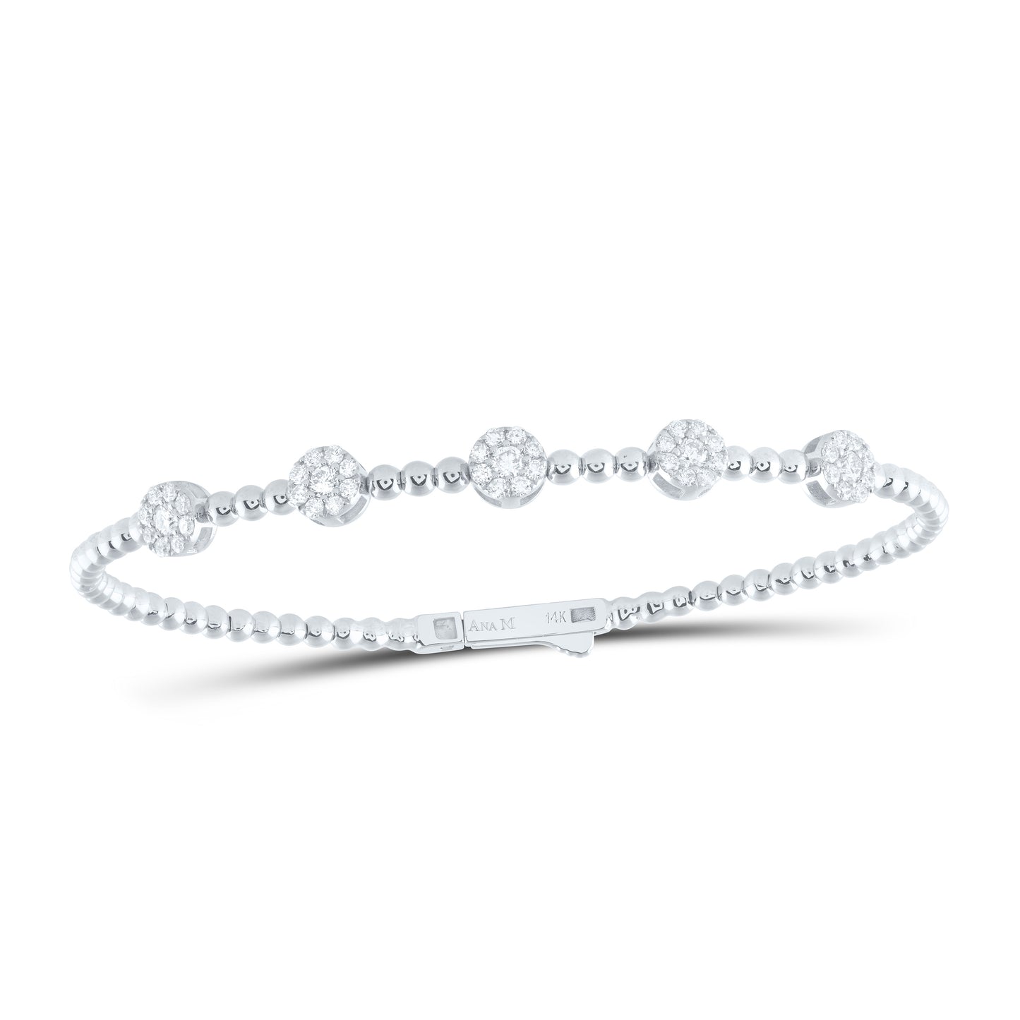 14kt White Gold 3/4 Cttw Diamond Ana M Fashion Flower Flexible Bangle (60x50mm)