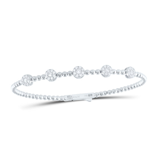 14kt White Gold 3/4 Cttw Diamond Ana M Fashion Flower Flexible Bangle (60x50mm)