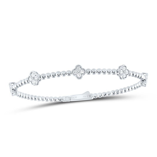 14K White Gold 3/4 Ctw Diamond Fashion Clover Flexible Bangle (60X50MM)
