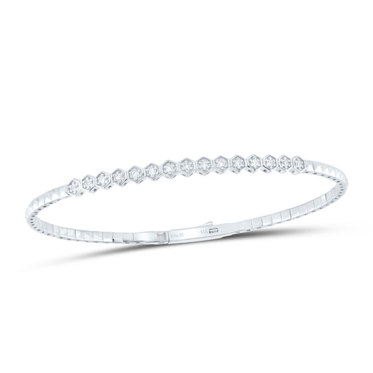 14K White Gold 1/5Ctw Natural Diamond Ana M Fashion Flexible Bangle (60X50Mm)