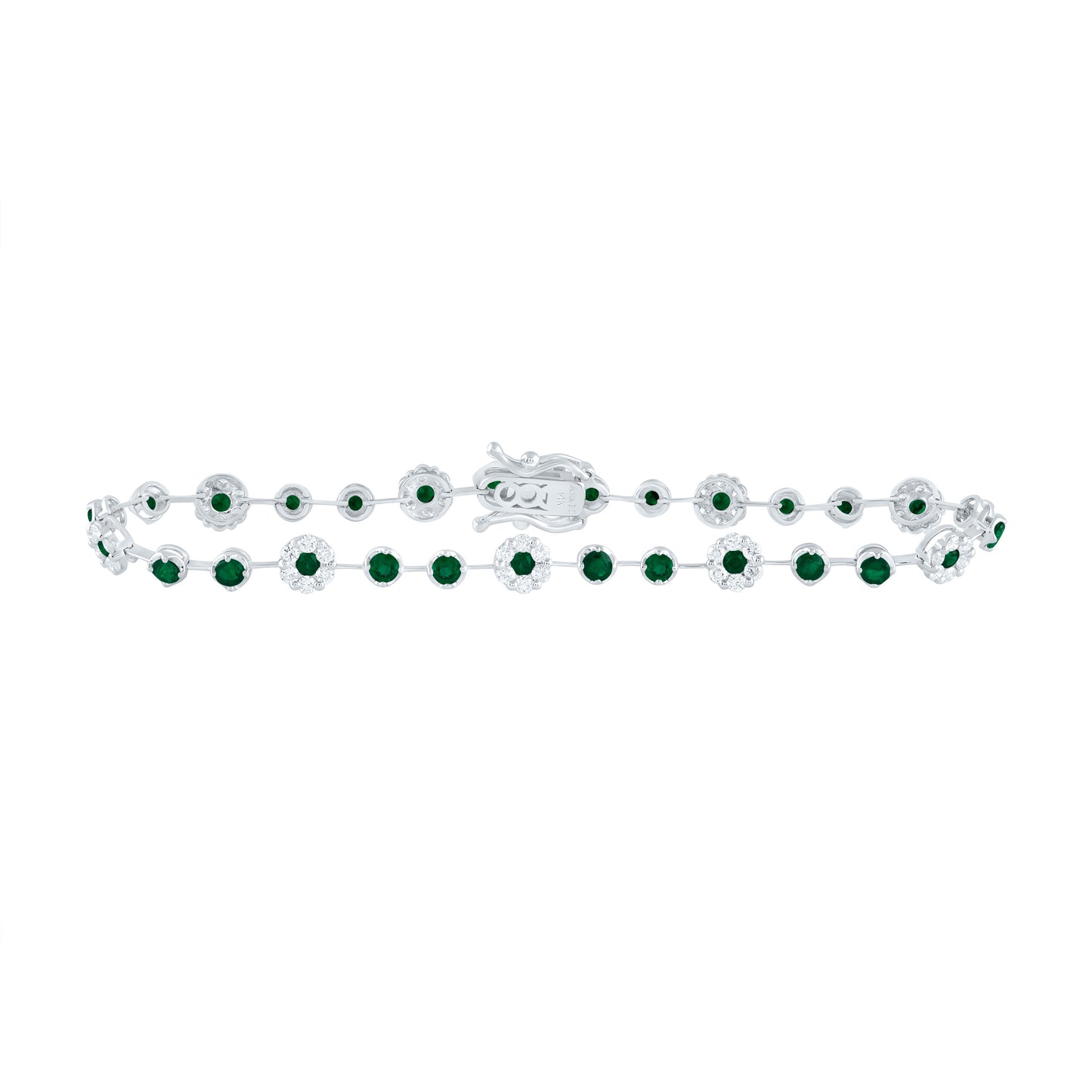 14kt White Gold 7/8 Cttw Diamond Ana M and 1 1/2 Cttw Round Emerald Natural Gem Fashion Flower Bracelet, Length: 7 Inch