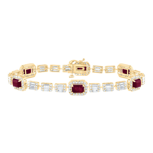 14kt Yellow Gold 3 1/3 Cttw Diamond Ana M 3 5/8 Cttw Emerald Ruby Natural Gem Fashion Bracelet, Length: 7 Inch