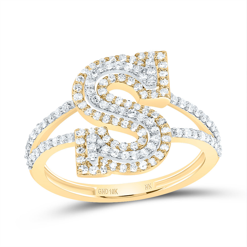 10kt Yellow Gold Diamond Fashion Initial Ladies Wedding Engagement Anniversary Ring