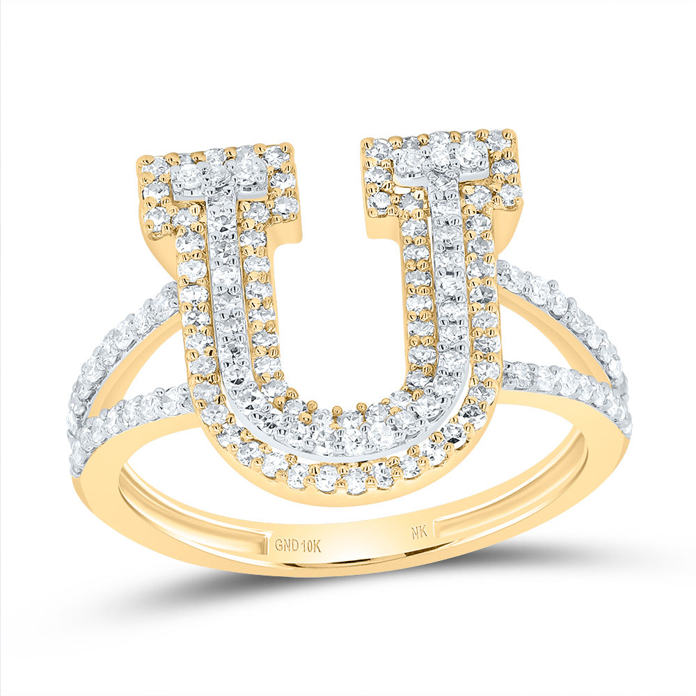 10kt Yellow Gold Diamond Fashion Initial Ladies Wedding Engagement Anniversary Ring