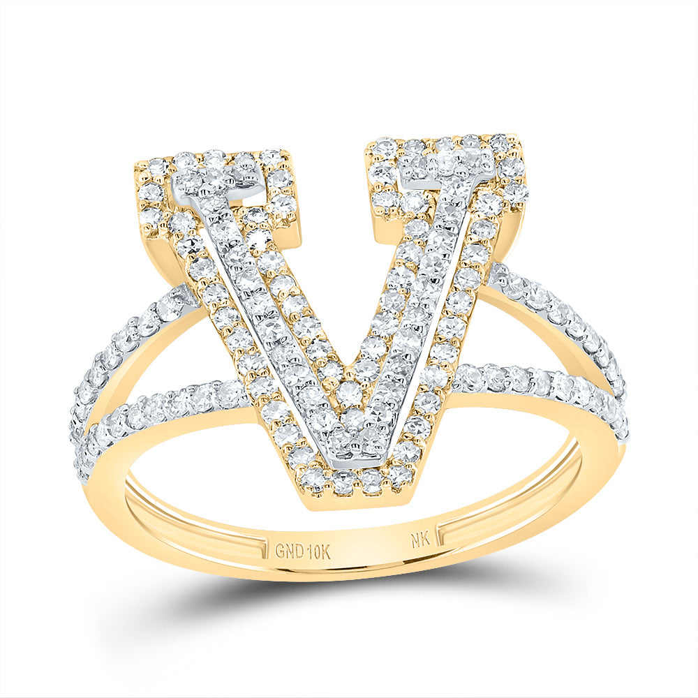 10kt Yellow Gold Diamond Fashion Initial Ladies Wedding Engagement Anniversary Ring