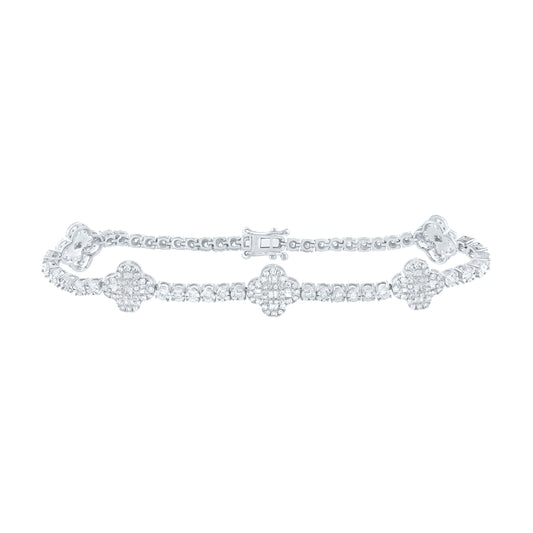 10kt White Gold 1 1/2 Cttw Natural Diamond Fashion Clover Tennis Bracelet, Length: 7 Inch