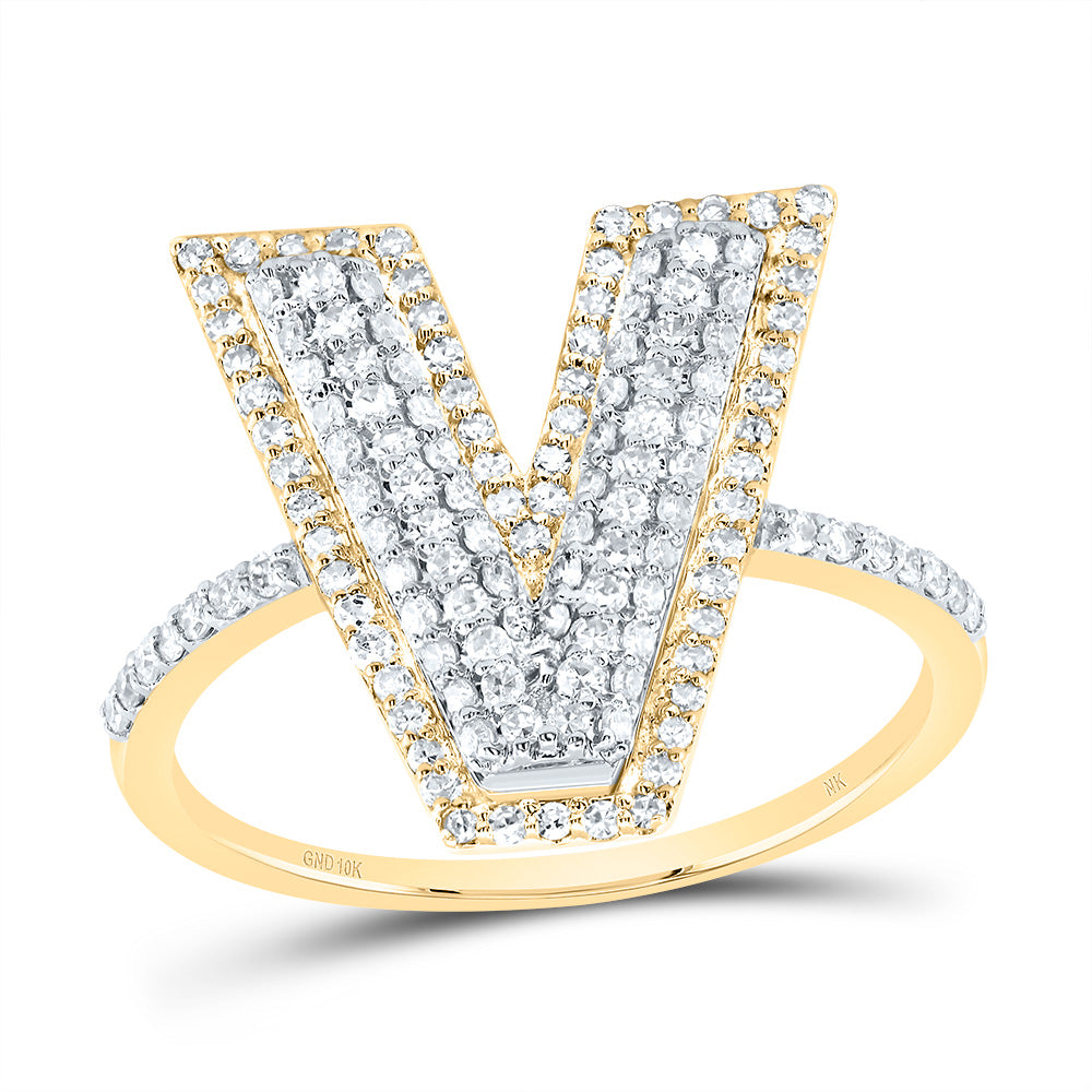 10kt Yellow Gold Diamond Fashion Initial Ladies Wedding Engagement Anniversary Ring