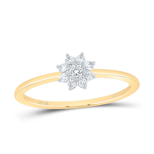 10kt Yellow Gold 1/10 Cttw Natural Diamond Flower Fashion Wedding Engagement Anniversary Ladies Ring, Women Size: 5-9