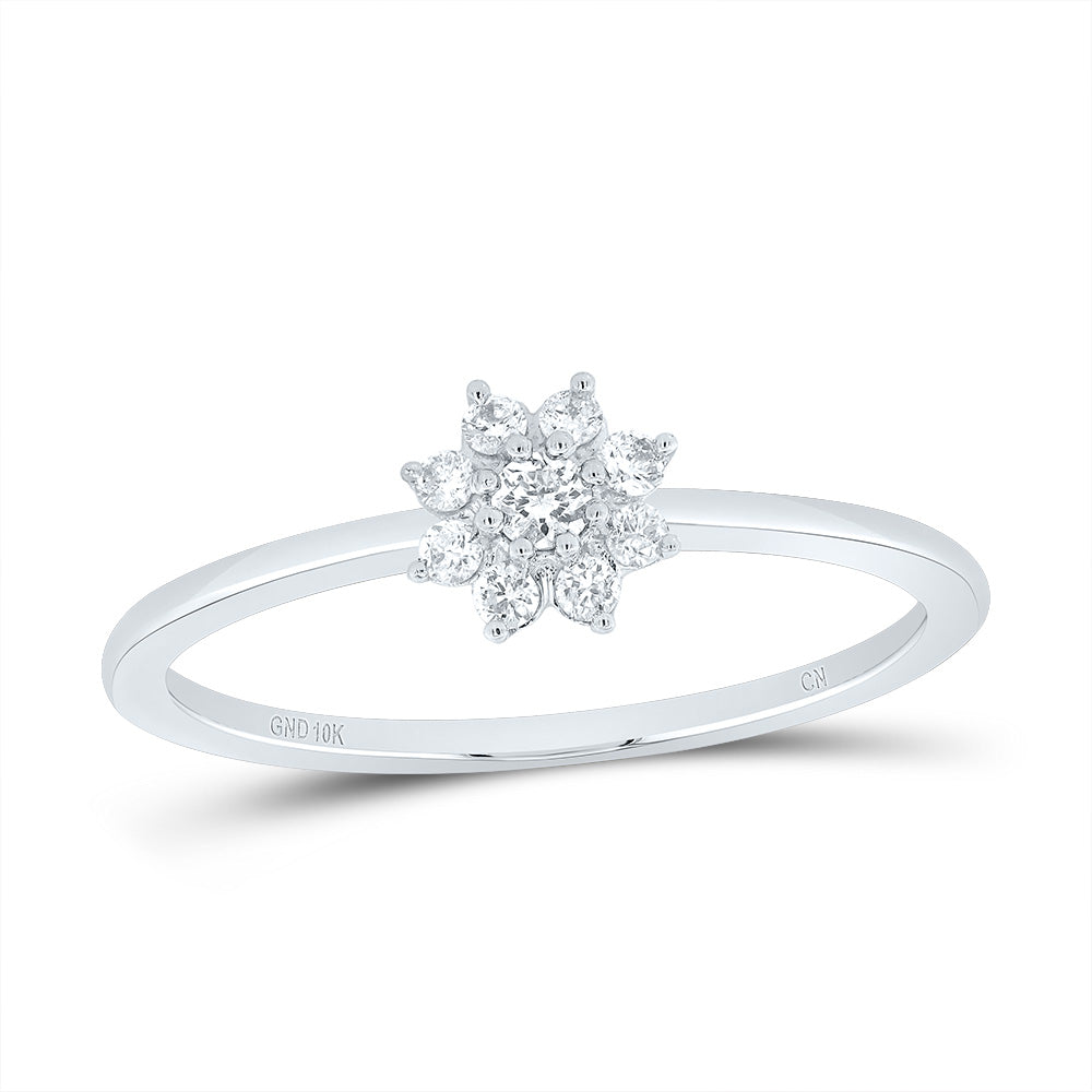 10kt White Gold 1/10 Cttw Diamond Flower Fashion Wedding Engagement Anniversary Ladies Ring, Women Size: 5-9