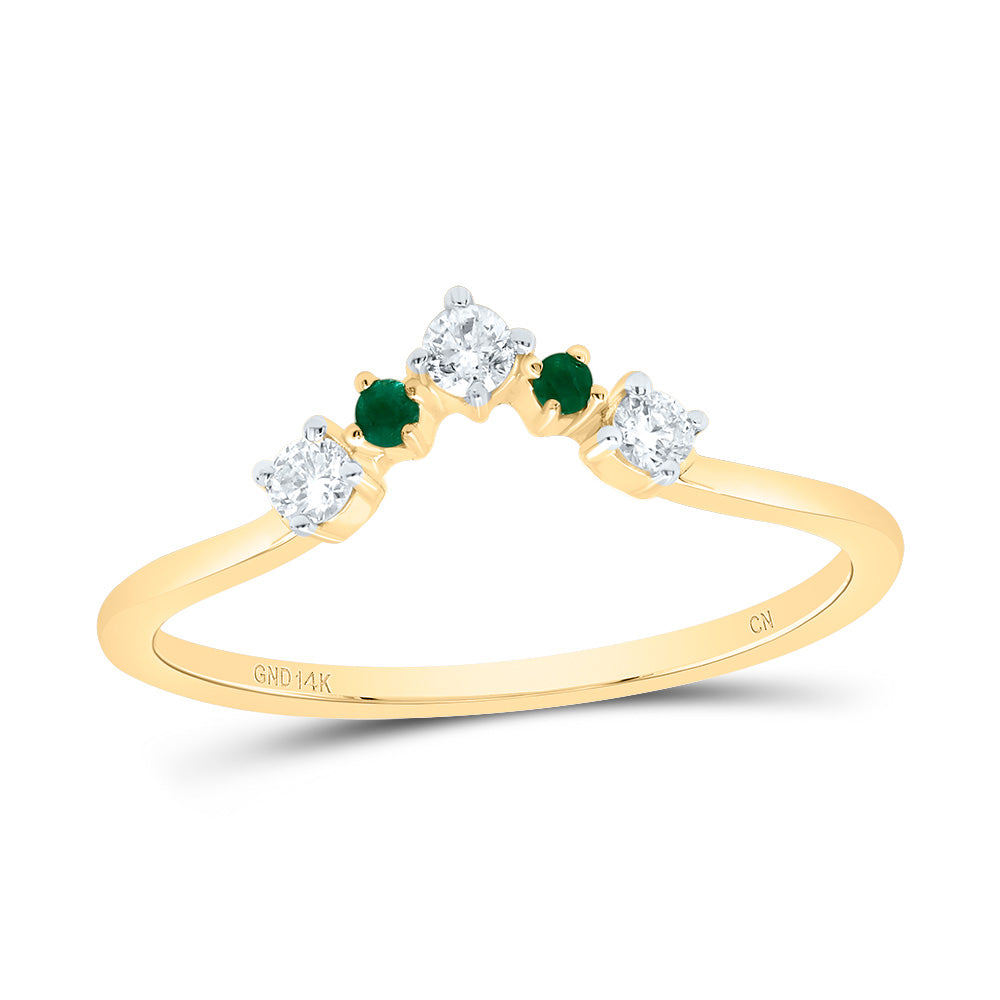 14kt Yellow Gold 1/8 Cttw Diamond 0.02 Cttw Round Emerald Natural Gem Ladies Wedding Engagement Anniversary Enhancer Ring, Women Size: 5-9