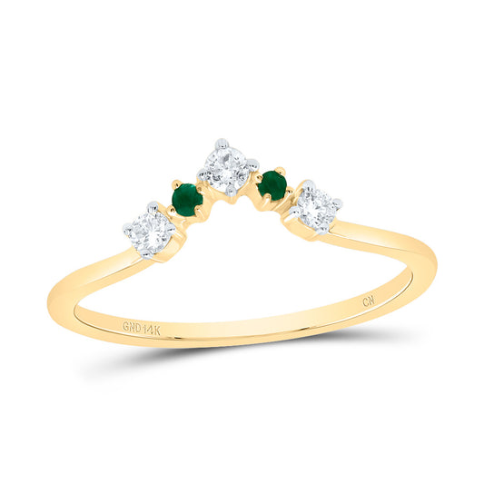 14kt Yellow Gold 1/8 Cttw Diamond 0.02 Cttw Round Emerald Natural Gem Ladies Wedding Engagement Anniversary Enhancer Ring, Women Size: 5-9