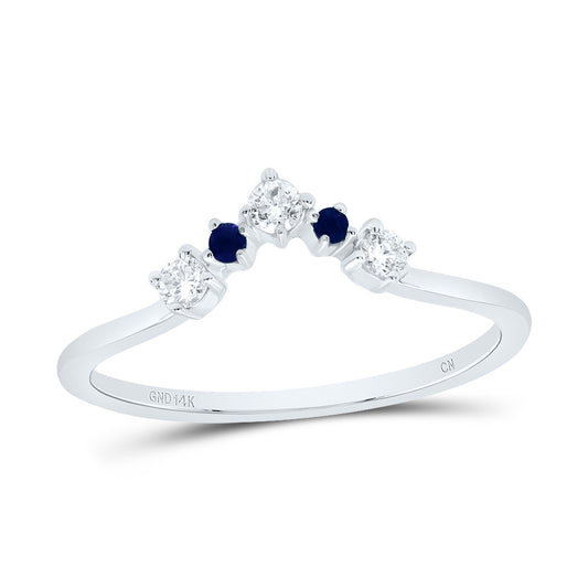 14kt White Gold 1/8 Cttw Diamond and 1/20 Cttw Round Blue Sapphire Natural Gem Ladies Wedding Engagement Anniversary Enhancer Ring, Women Size: 5-9