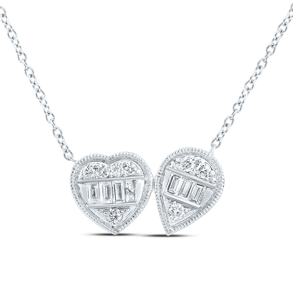 14kt White Gold 1/4 Cttw Natural Diamond Ana M Fashion Pear-heart Necklace, Length: 18 Inch