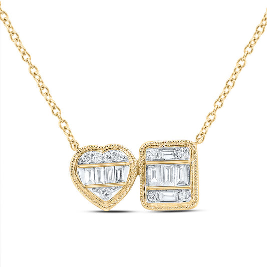 14kt Yellow Gold 1/4 Cttw Natural Diamond Ana M Fashion Emerald-heart Necklace, Length: 18 Inch