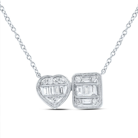 14kt White Gold 1/4 Cttw Natural Diamond Ana M Fashion Emerald-heart Necklace, Length: 18 Inch