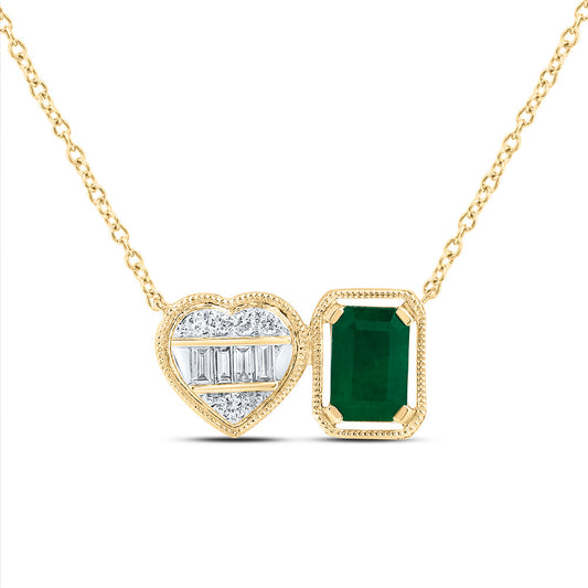 14kt Yellow Gold 1/10 Cttw Natural Diamond Ana M 6x4mm Emerald Shape Emerald Natural Gem Emerald-heart Necklace, Length: 18 Inch