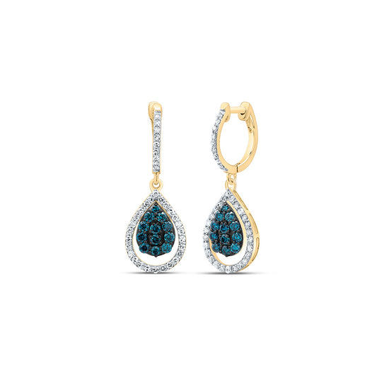 14kt Yellow Gold 3/4 Cttw Diamond Blue Diamond Fashion Pear Dangling Earring