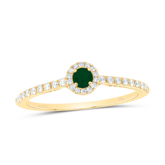 14kt Yellow Gold 1/5 Cttw Diamond Ana M 3mm Round Emerald Natural Gem Round Wedding Engagement Anniversary Ring, Women Size: 5-9