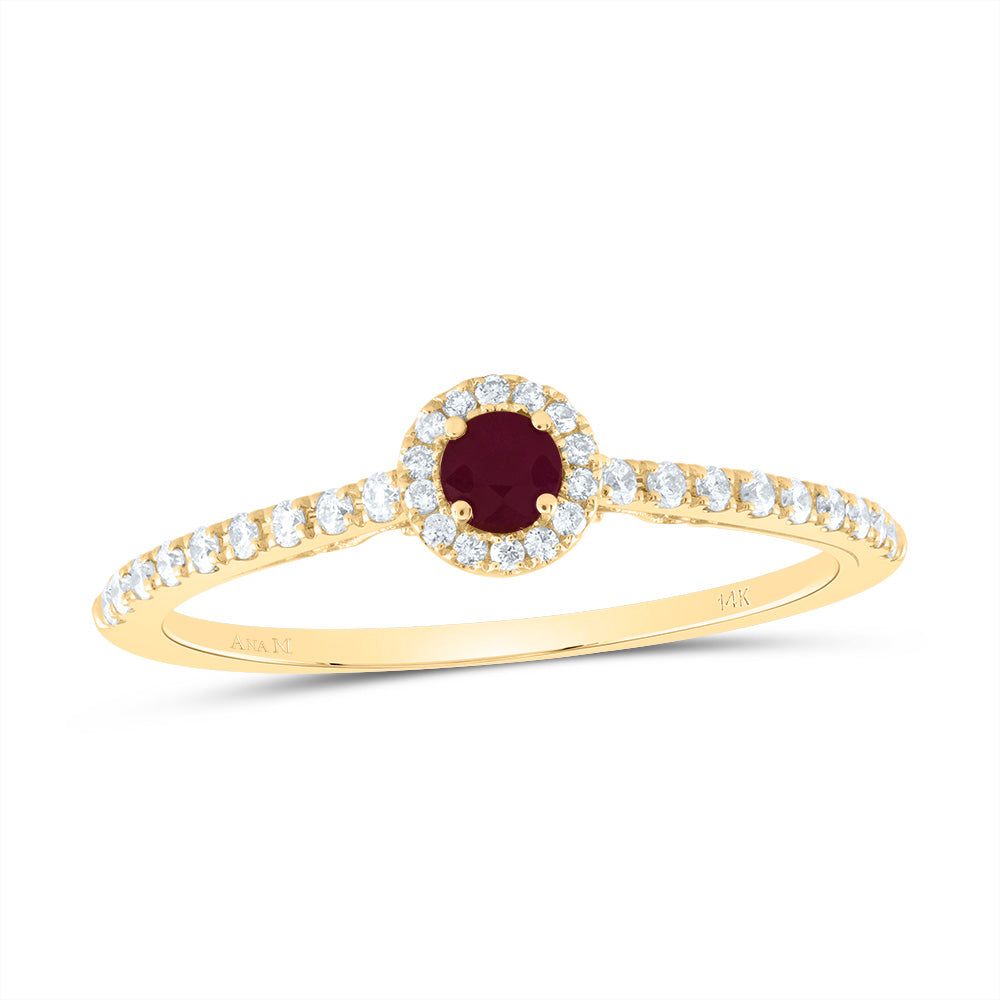 14kt Yellow Gold 1/5 Cttw Diamond Ana M 3mm Round Ruby Natural Gem Round Wedding Engagement Anniversary Ring, Women Size: 5-9