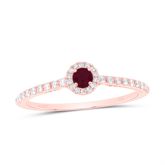 14kt Rose Gold 1/5 Cttw Diamond Ana M 3mm Round Ruby Natural Gem Round Wedding Engagement Anniversary Ring, Women Size: 5-9