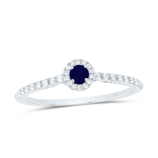 14kt White Gold 1/5 Cttw Diamond Ana M 3mm Round Blue Sapphire Natural Gem Round Wedding Engagement Anniversary Ring, Women Size: 5-9