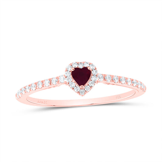 14kt Rose Gold 1/5 Cttw Natural Diamond Ana M 3mm Heart Ruby Natural Gem Heart Wedding Engagement Anniversary Ring, Women Size: 5-9