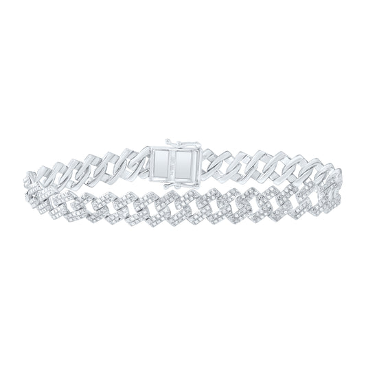 Sterling Silver 2 Cttw Diamond 10mm Cuban Bracelet, Length: 8 Inch