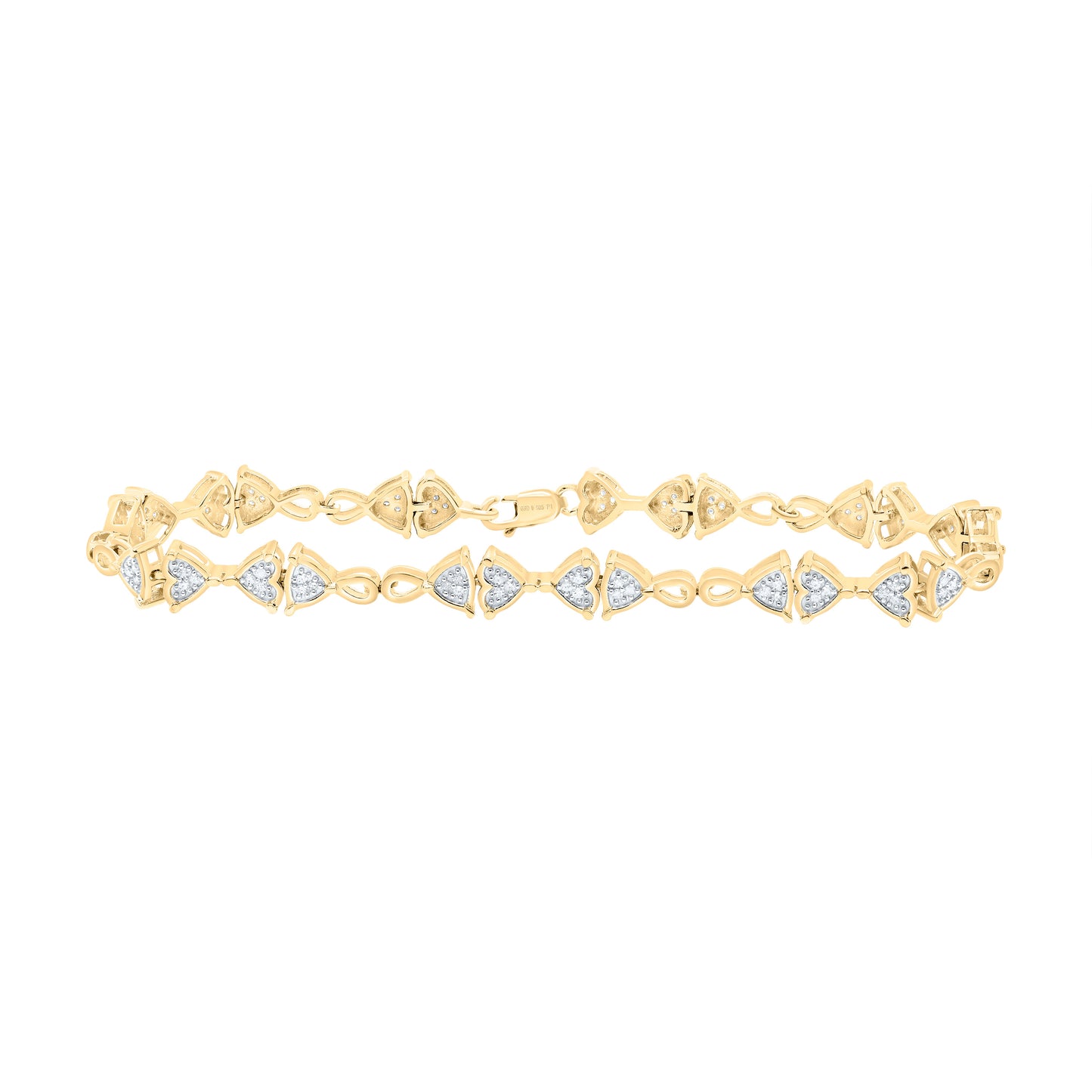 Yellow-tone Sterling 1/3 Cttw Diamond Heart Bracelet, Length: 7 Inch
