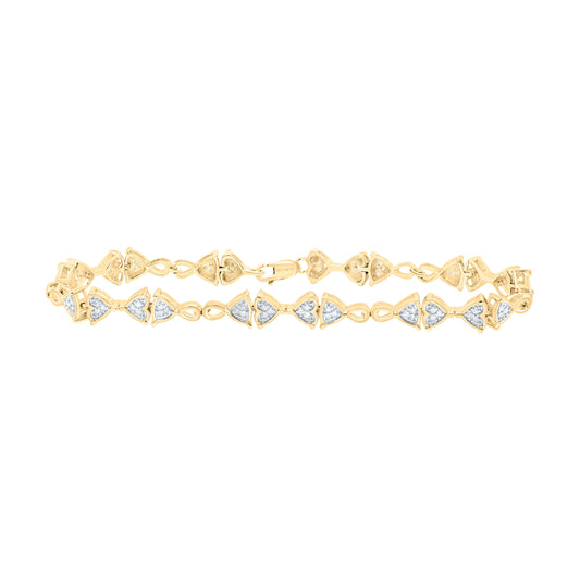 Yellow-tone Sterling 1/3 Cttw Diamond Heart Bracelet, Length: 7 Inch