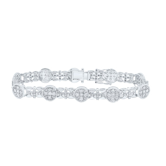 Sterling Silver White-Tone 1 5/8 Ct Diamond Bracelet (8 Inch)