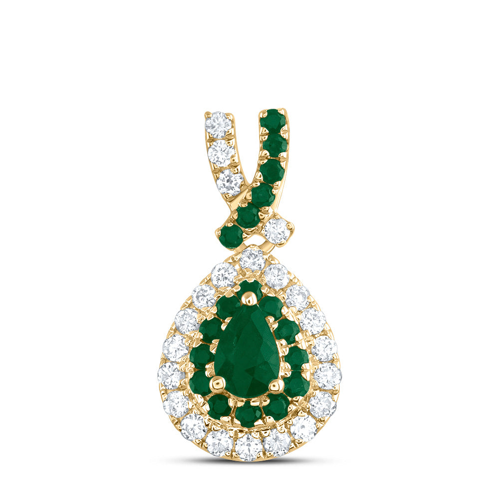 14kt Yellow Gold 1/8 Cttw Diamond Ana M and 1/12 Cttw Round-em, 4x3mm Pear em, Natural Gem Pear Pendant