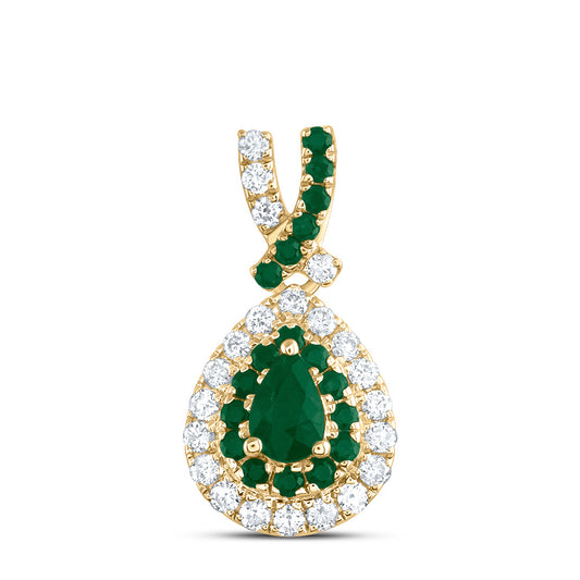 14kt Yellow Gold 1/8 Cttw Diamond Ana M and 1/12 Cttw Round-em, 4x3mm Pear em, Natural Gem Pear Pendant