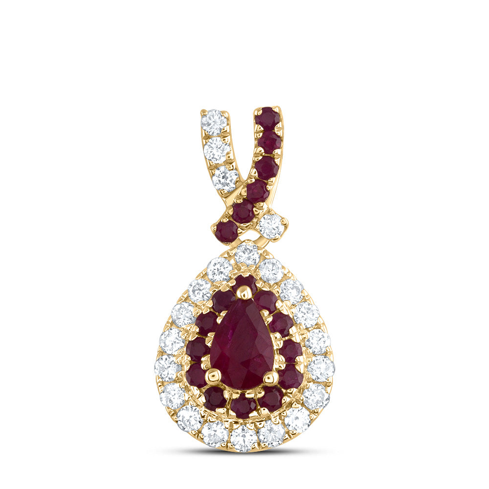 14kt Yellow Gold 1/8 Cttw Diamond Ana M and 1/8 Cttw Round-ru, 4x3mm Pear ru, Natural Gem Pear Pendant