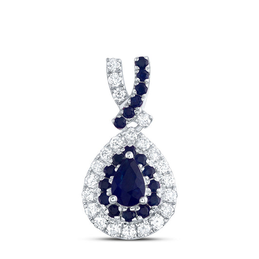 14kt White Gold 1/8 Cttw Diamond Ana M and 1/10 Cttw Round Blue Sapphire, 4x3mm Pear Blue Sapphire, Natural Gem Pear Pendant