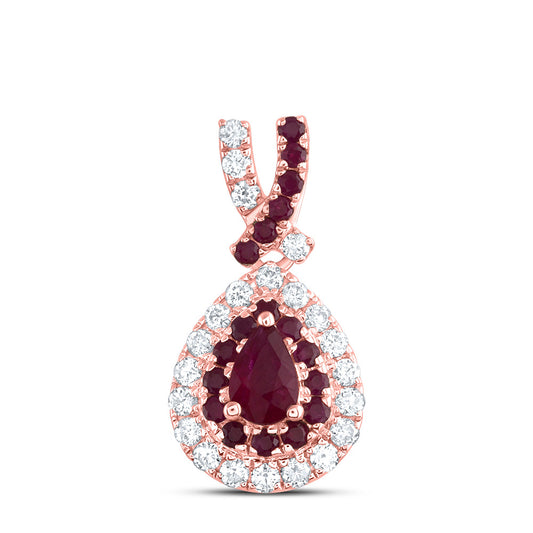 14kt Rose Gold 1/8 Cttw Diamond Ana M and 1/8 Cttw Round-ru, 4x3mm Pear ru, Natural Gem Pear Pendant