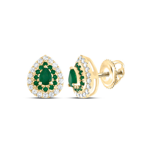 14kt Yellow Gold 1/5 Cttw Diamond Ana M and 1/10 Cttw Round-em, 4x3mm Pear em, Natural Gem Pear Stud Earring