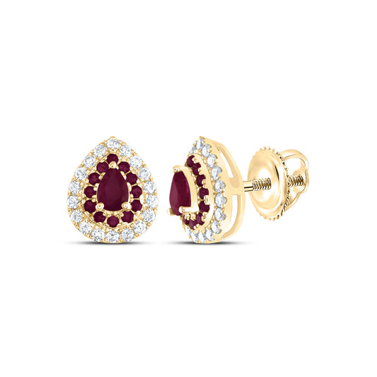 14kt Yellow Gold 1/5 Cttw Diamond Ana M and 1/6 Cttw Round-ru, 4x3mm Pear ru, Natural Gem Pear Stud Earring