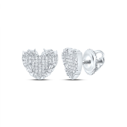 Sterling Silver 1/5 Cttw Diamond Flame Heart Stud Earring