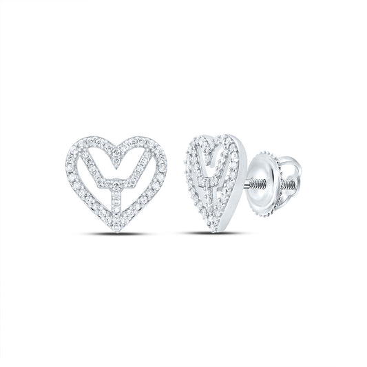 Sterling Silver 3/8 Cttw Diamond Heart Stud Earring