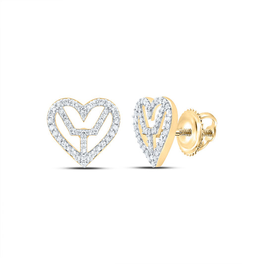Yellow-tone Sterling 3/8 Cttw Diamond Heart Stud Earring