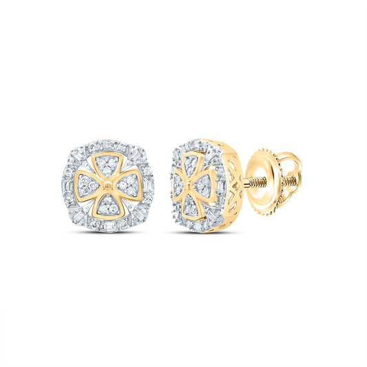 Yellow-tone Sterling 1/4 Cttw Diamond Cushion Stud Earring
