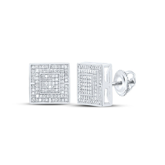 Sterling Silver 1/2 Cttw Diamond Square Stud Earring