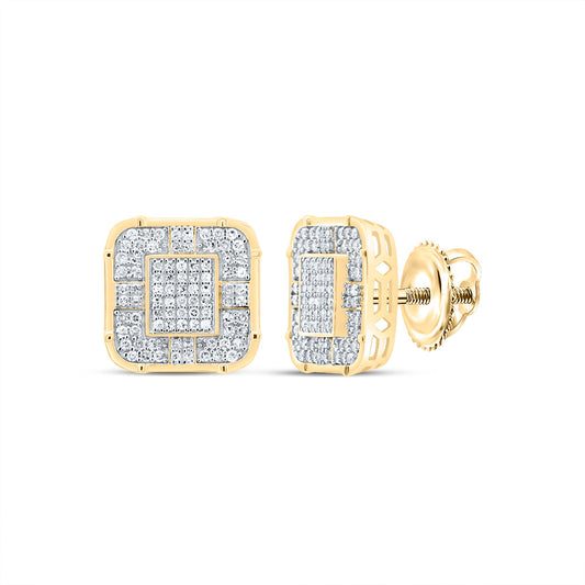 Yellow-tone Sterling 1/2 Cttw Diamond Cushion Stud Earring