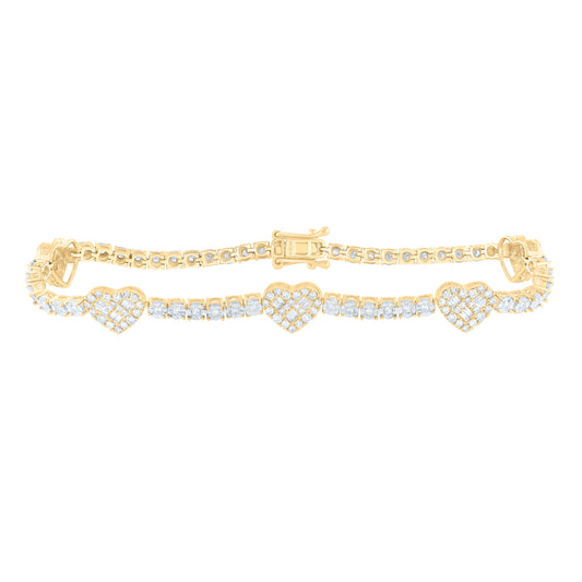 10K Yellow or White Gold 1 Ctw Natural Diamond Fashion Heart Tennis Bracelet (7 Inch)