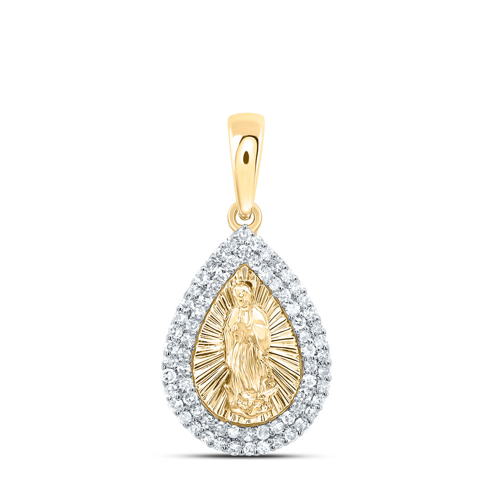 14kt Yellow Gold 1/4 Cttw Diamond Fashion Virgin Mother Mary Pear Pendant